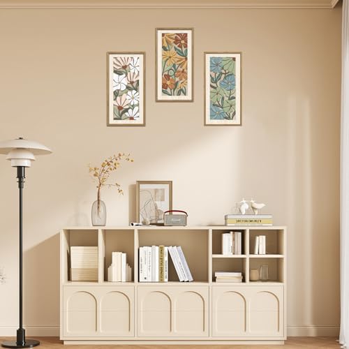 KAIRNE Vintage Colorful Floral Wooden Wall Art Set of 3,Abstract Boho Wood Decoration,Mid Century Modern Flower Wall Decor,Minimalist Wildflower Artwork for Living Room Bedroom Office,8X16 inch - Image 5