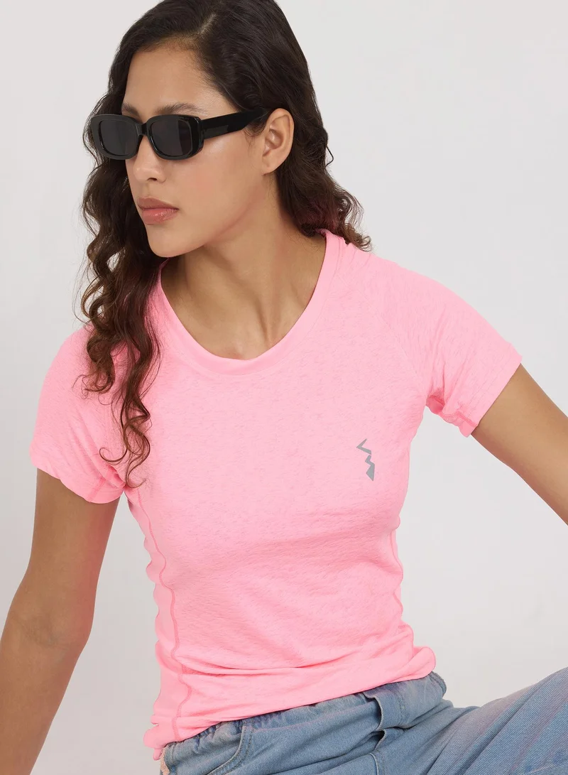 Campus Sutra Women's Rose Pink Solid Regular Activewear T-Shirt For Casual Wear | Crew Neck | Short Sleeve | Pull On Closure | Jersey T-Shirt Designed With Comfortable Fit For Woman & Girls