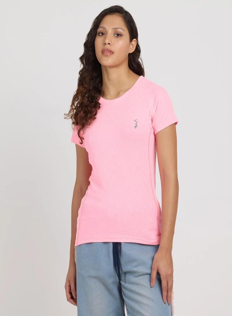 Campus Sutra Women's Rose Pink Solid Regular Activewear T-Shirt For Casual Wear | Crew Neck | Short Sleeve | Pull On Closure | Jersey T-Shirt Designed With Comfortable Fit For Woman & Girls