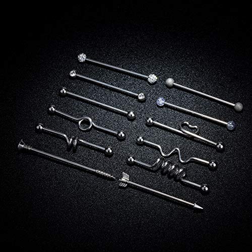 Masedy 12Pcs 14G 316L Stainless Steel Industrial Barbell Earrings for Women Men Cartilage Helix Piercing Silver - Image 4