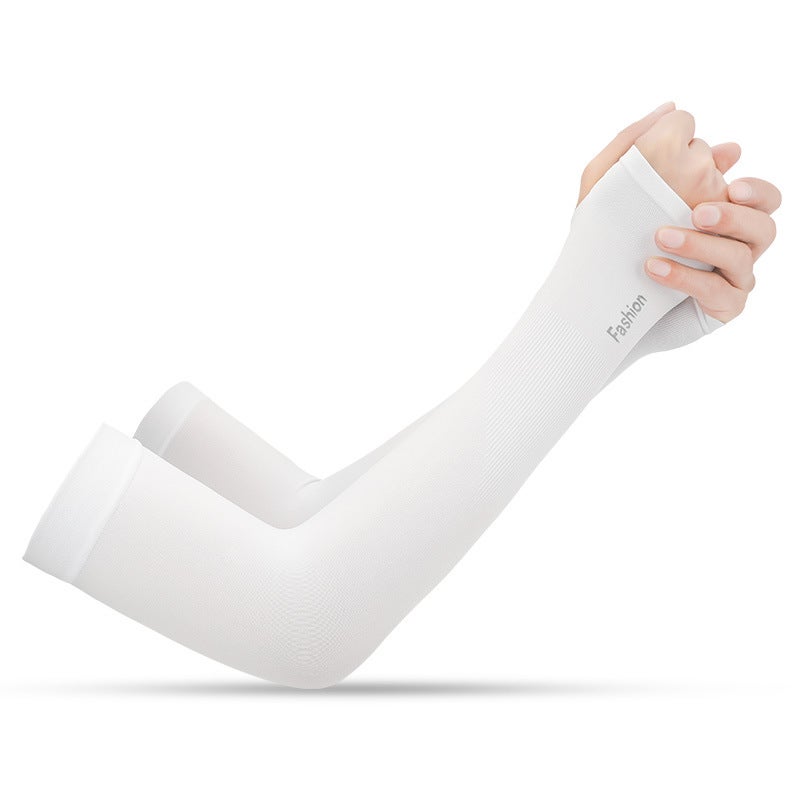 Unisex Ice Silk Sun-Protective Arm Sleeves for Summer Sports HB04 [Set of fingers] White [Set of fingers] White