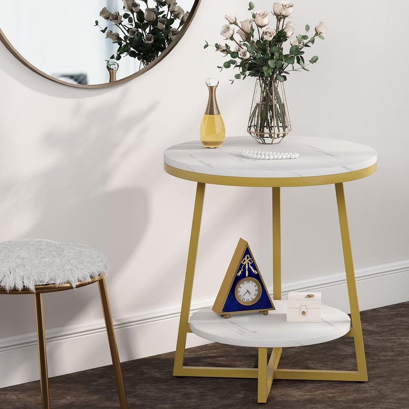 HOME ELEMENTS Engineered Wood 2 Tier Coffee Table for Living Room Tea Table Centre Table Nesting Table End Table Bedside Table Side Table for Living Room Bedroom Office White - Image 3