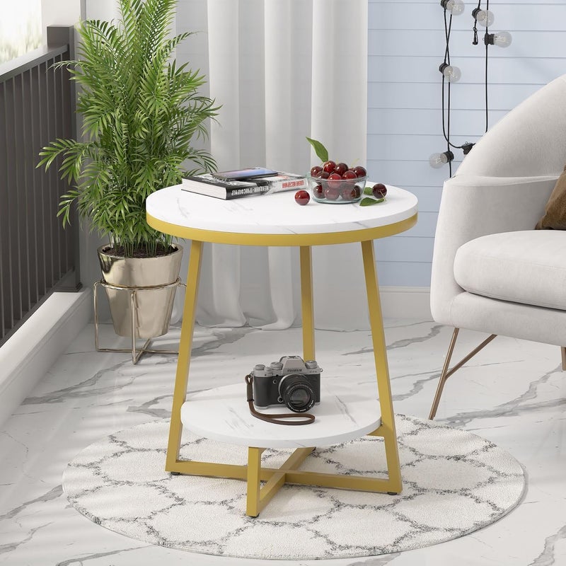 HOME ELEMENTS Engineered Wood 2 Tier Coffee Table for Living Room Tea Table Centre Table Nesting Table End Table Bedside Table Side Table for Living Room Bedroom Office White - Image 1