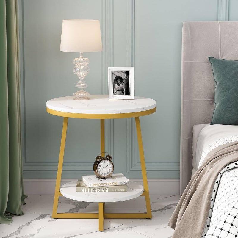 HOME ELEMENTS Engineered Wood 2 Tier Coffee Table for Living Room Tea Table Centre Table Nesting Table End Table Bedside Table Side Table for Living Room Bedroom Office White - Image 4