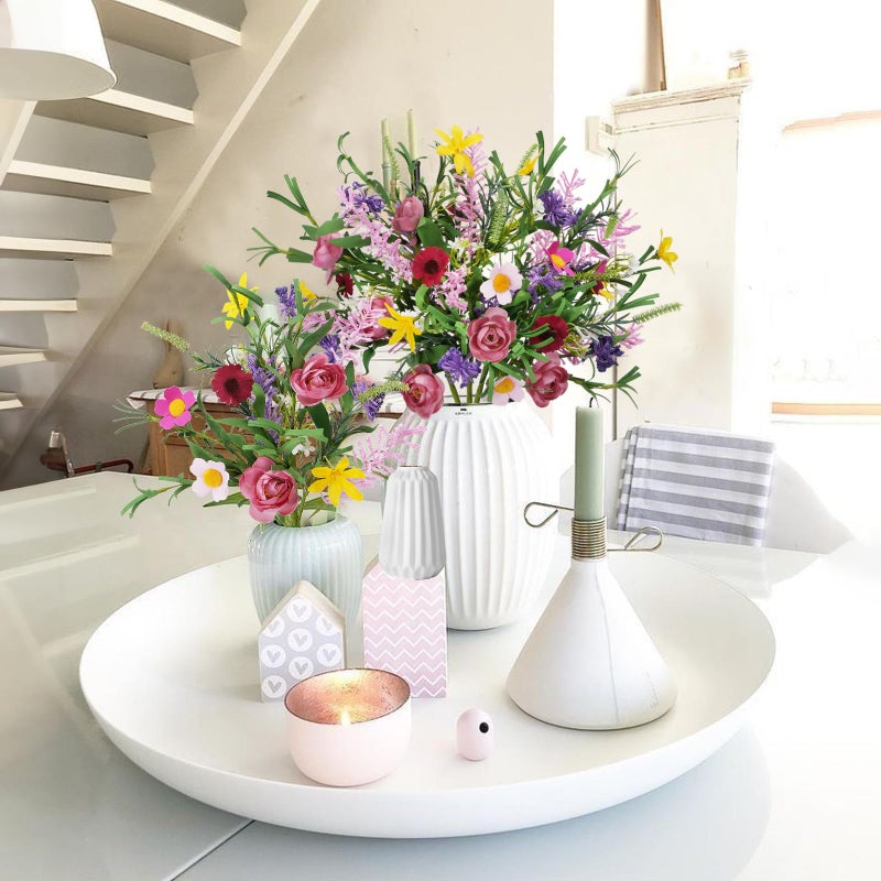 GTIDEA 3 Bundles Artificial Flowers for Decoration Faux Roses Bouquet with Daisies Fake Silk Floral Arrangement for Home Kitchen Table Vase Party Spring Wedding Decor Cemetery Flowers (19.6in) - Image 5