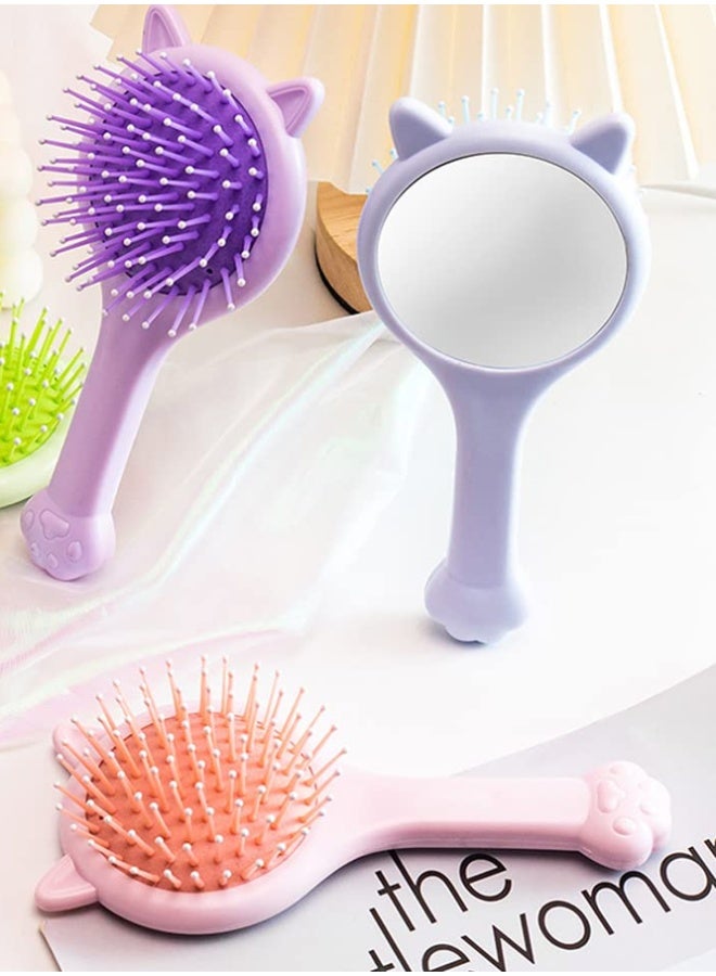 Crazy Boss Title: 2-in-1 Cat Ear Hair Brush with Mirror - Portable Mini Travel Detangling Brush for Girls - Image 2