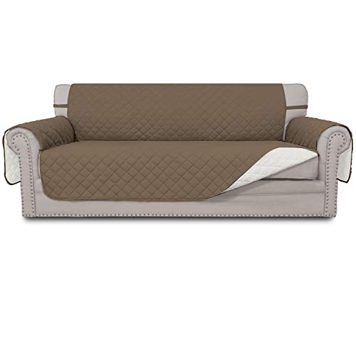 Easy-Going EasyGoing Reversible Couch Cover for 3 Cushion Couch Sofa Cover for Dogs Water Resistant Furniture Protector Cover with Foam Sticks Elastic Straps for Pet Cat Sofa CamelIvory 