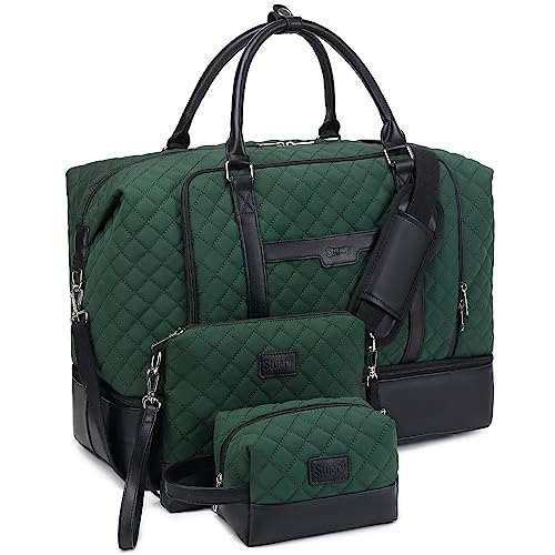 Stuery Weekender Bags for Women Overnight Bag with Shoe Compartment and Toiletry Bags Large Travel Duffel Bag Carry On Shoulder Tote with Trolley Sleeve 21 inches for Weekend Traveling Business Trip Gym - Image 1