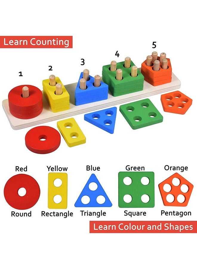 CraftDev Wooden Intellectual Geometric Shape Matching Five Column Blocks Educational & Learning Toys - Image 2