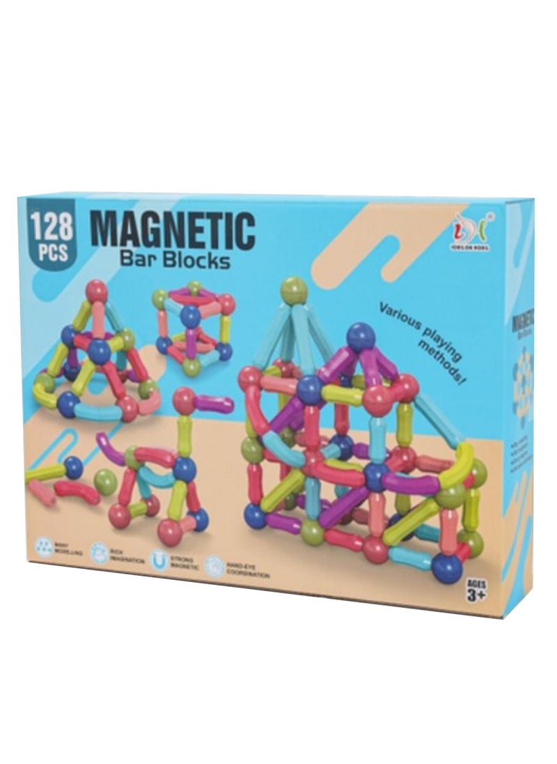Generic - Magnetic Sticks Building Blocks Toy, 128-Piece Set of Colorful Magnetic Sticks and Balls, Strong Magnetic Design Makes It Easy to Assemble and Disassemble, Helps Develop Fine Motor Skills and Logical Thinking, Build 3D Shapes and Structures, Support Early Learning, Develop Creative Problem Solving Skills, Individual or Group Play, Perfect as an Educational Gift for Birthdays and Special Occasions - Image 1