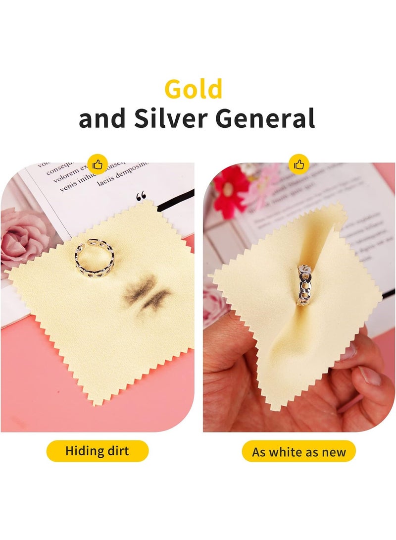 100pcs Premium Jewelry Cleaning Cloth, Silver Polishing Cloth Individually Wrapped, for Sterling Silver, Gold, Brass, Silverware, Coin, Ring, Watch and More (Yellow, 3.15" x 3.15") - Image 3