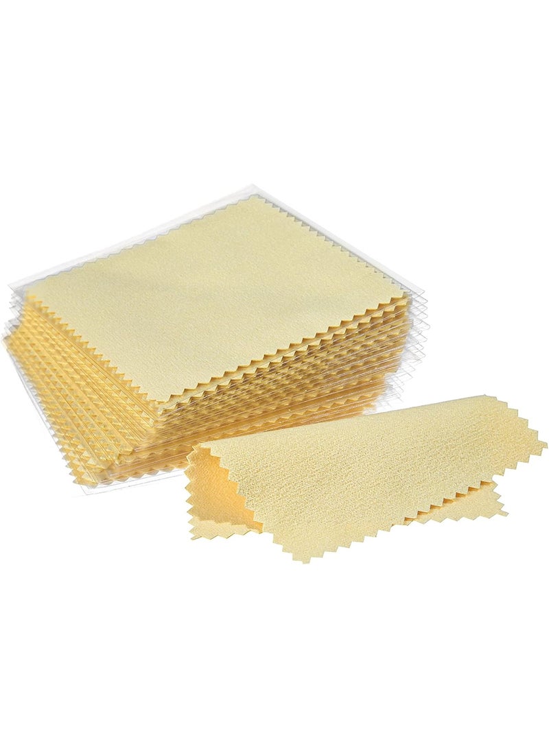 100pcs Premium Jewelry Cleaning Cloth, Silver Polishing Cloth Individually Wrapped, for Sterling Silver, Gold, Brass, Silverware, Coin, Ring, Watch and More (Yellow, 3.15" x 3.15") - Image 1