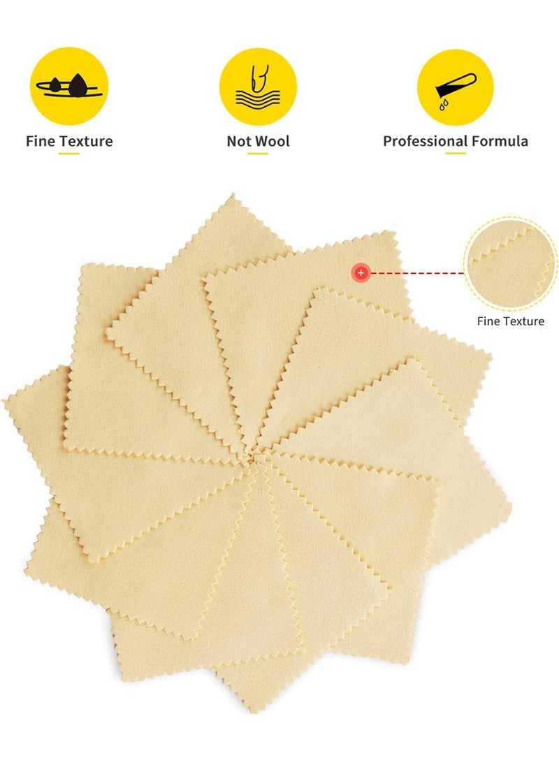 100pcs Premium Jewelry Cleaning Cloth, Silver Polishing Cloth Individually Wrapped, for Sterling Silver, Gold, Brass, Silverware, Coin, Ring, Watch and More (Yellow, 3.15" x 3.15") - Image 2