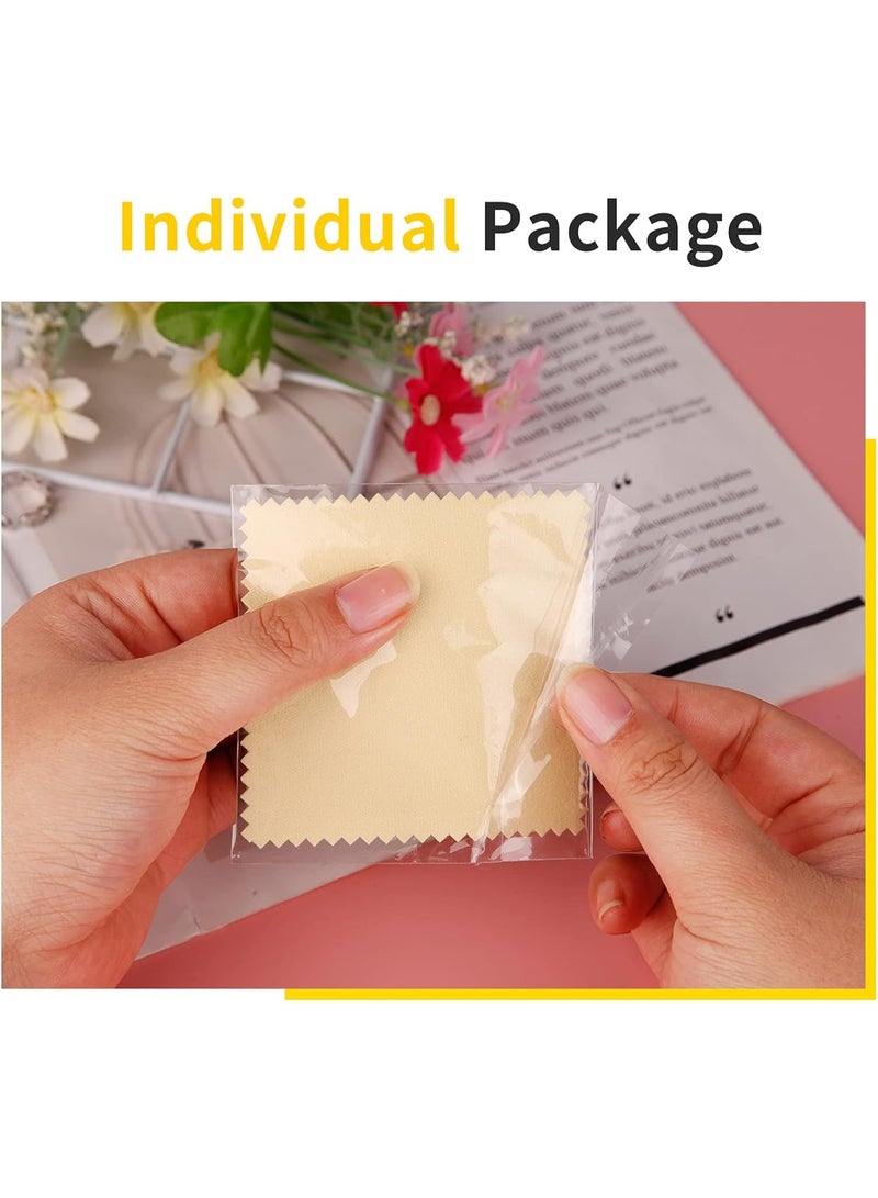 100pcs Premium Jewelry Cleaning Cloth, Silver Polishing Cloth Individually Wrapped, for Sterling Silver, Gold, Brass, Silverware, Coin, Ring, Watch and More (Yellow, 3.15" x 3.15") - Image 5