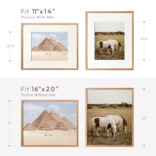 wallwisy 16x20 Picture Frame, Solid Oak 16x20 Picture Frame with Mat, 20x16 Natural Wood Frame for Wall Art Photo, Set of 1 - Image 3