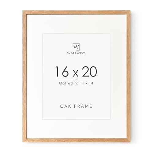 wallwisy 16x20 Picture Frame, Solid Oak 16x20 Picture Frame with Mat, 20x16 Natural Wood Frame for Wall Art Photo, Set of 1 - Image 1