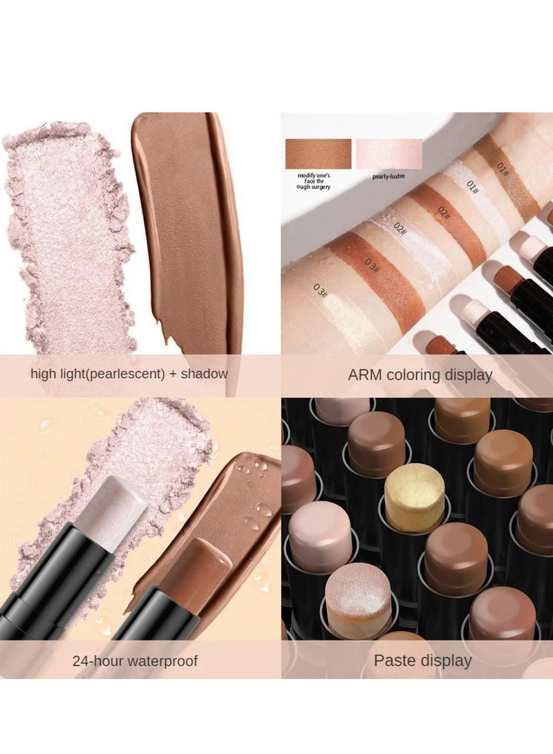 HelloKiss عصا تظليل مكياج 2 في 1 وعصا هايلايتر للوجه - عصا كونتور مزدوجة النهاية - عصا كونتور كريمي - عصا برونزر مكياج - عصا مكياج للوجه - عصا تضيء وتظلل الوجه - قلم 01 - Image 3