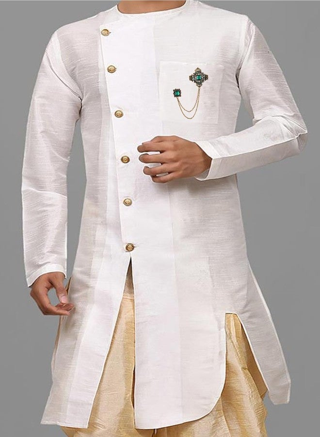 Mahi Artificial Pearl Crystal Sherwani Wedding Brooch Combo with Hanging Chain for Men (CO1105770G) - Image 3