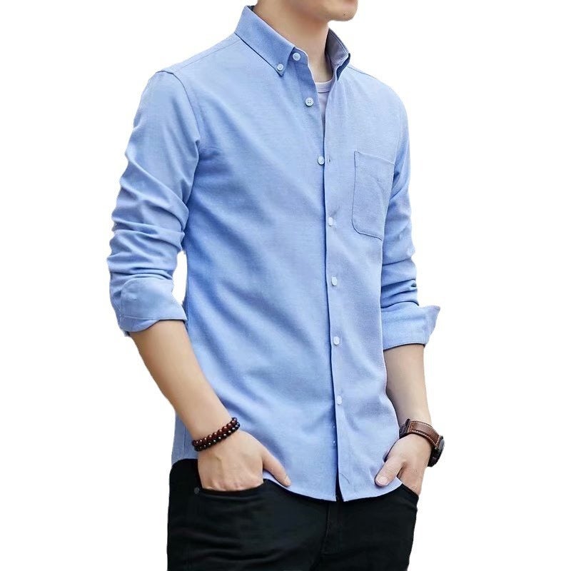 قميص طويل الأكمام بسيط للرجال صيف جديد للأعمال بقصة ضيقة قميص أكسفورد قميص غير رسمي لفصل الربيع والخريف - Image 5