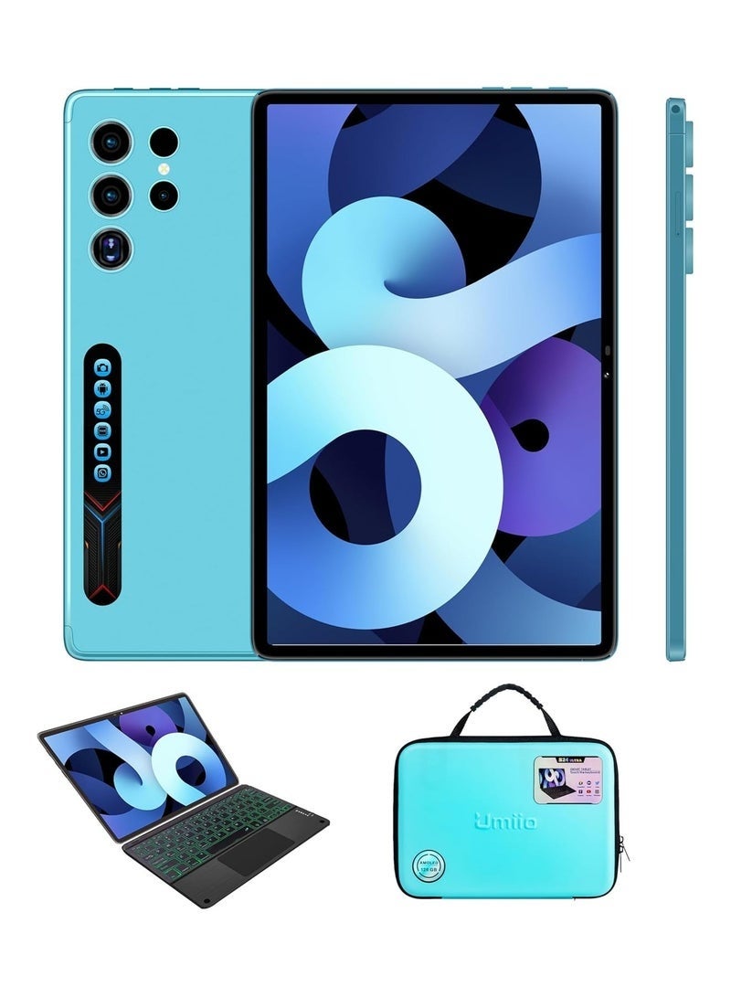 Umiio 💼 Smart Tablet S24 Ultra 10.1-Inch Android Tablet | 12GB RAM + 512GB ROM | Dual SIM 5G + Wi-Fi | HD Display | Touchpad Keyboard Case + EWB Handbag – Blue | Slim & Powerful  - Image 1