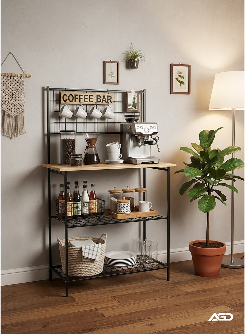 AGD Stylish and Modern 3-Tier Coffee Corner Table with Cup Holder Brown/Black - Image 5