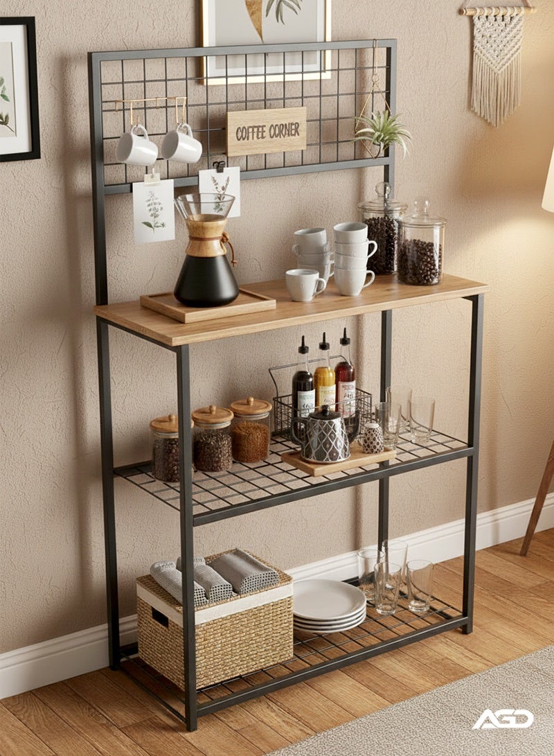 AGD Stylish and Modern 3-Tier Coffee Corner Table with Cup Holder Brown/Black - Image 2