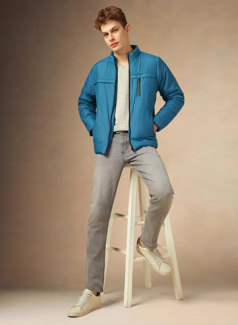 Dennis Lingo Men's Blue 100% Polyester Solid Regular Fit Jacket