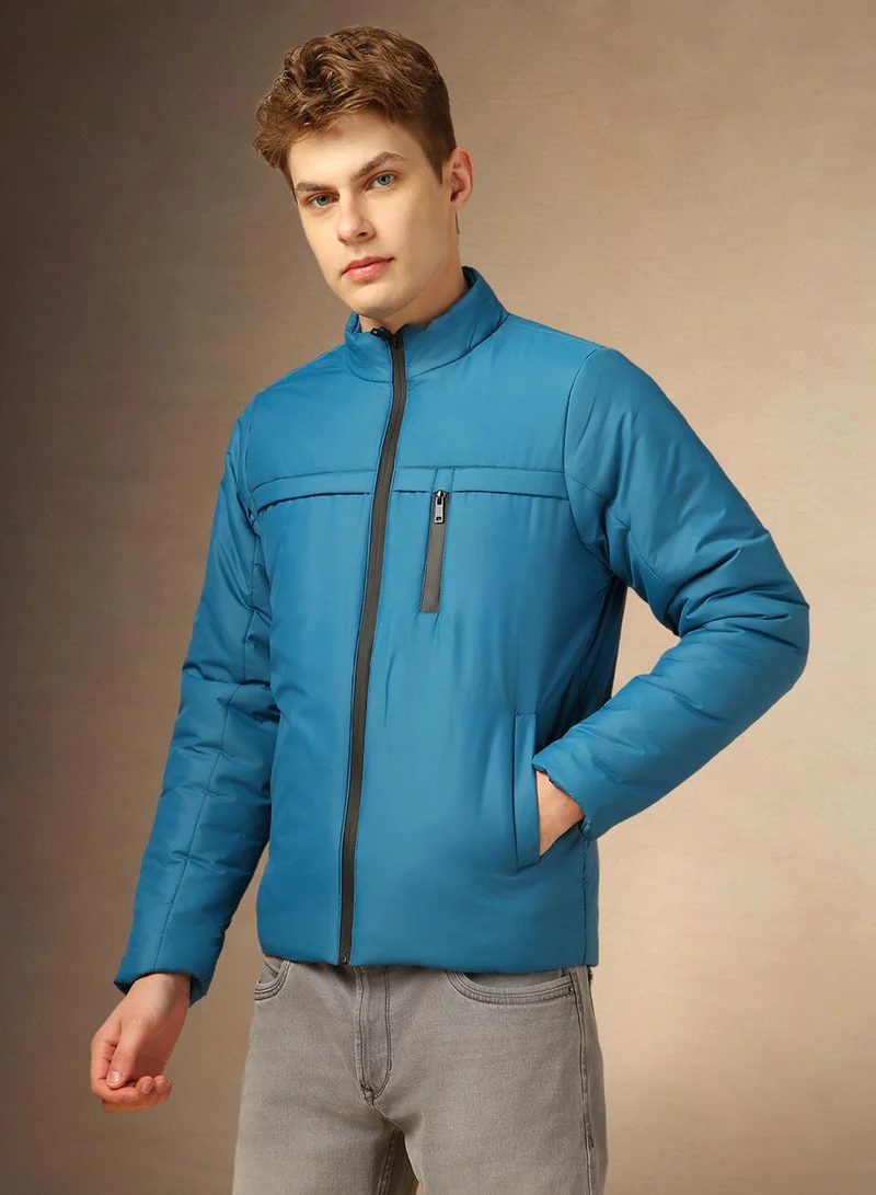 Dennis Lingo Men's Blue 100% Polyester Solid Regular Fit Jacket