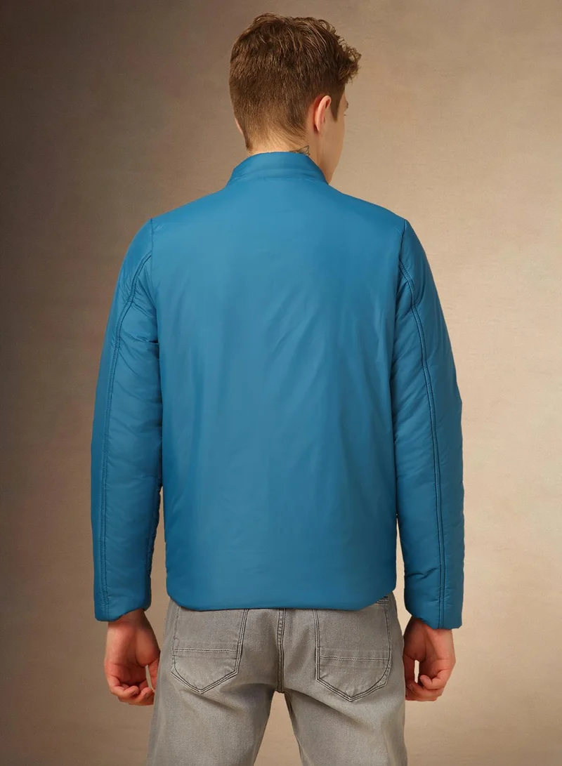 Dennis Lingo Men's Blue 100% Polyester Solid Regular Fit Jacket