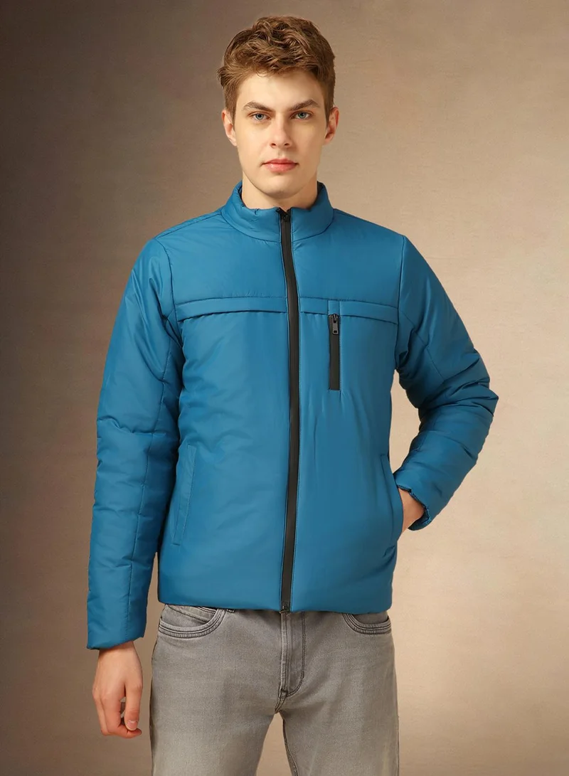 Dennis Lingo Men's Blue 100% Polyester Solid Regular Fit Jacket