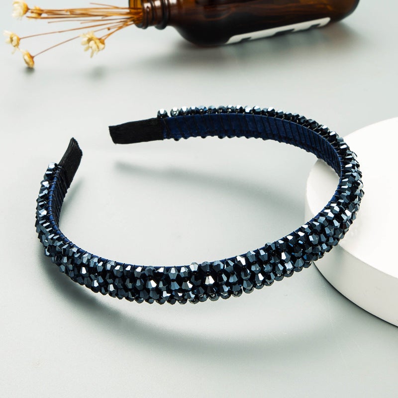 Generic Hening Hair Hoop European and American Internet Celebrity Hot Fish Line Woven String Crystal Hair Hoop ins Korean Style Advanced Face Wash Hair Hoop Navy 