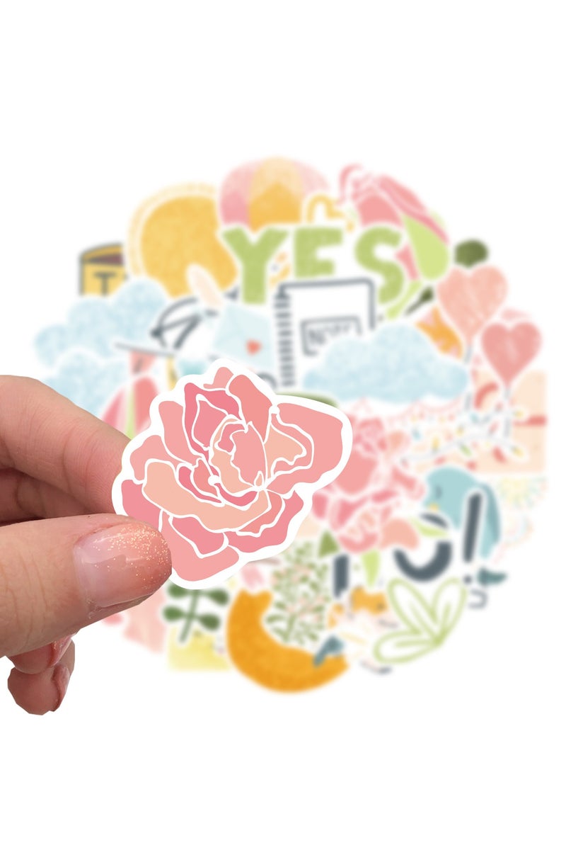 قوس قزح أورينبو 49 قطعة من ملصقات أشعة الشمس لزجاجات المياه والكمبيوتر المحمول والهاتف والجيتار ولوح التزلج، ملصقات فينيل كاواي مقاومة للماء، ملصقات جمالية عصرية للأطفال والمراهقين والفتيات والبالغين - Image 2