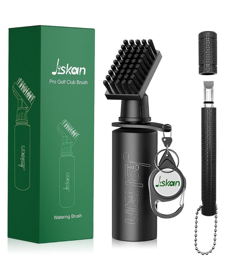 Jiskan Pro Golf Club Cleaner Brush Golf Groove Sharpener Tool with Retainer Clip and Squeeze Water Bottle 7.5 Inches Holds 4 Ounces of Water, Essentials Golf Bag Accessories Best Golf Gifts for Men - Image 1