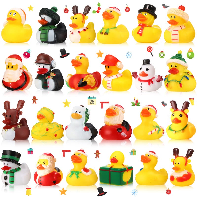 Charniol 24 Pcs Christmas Rubber Duck 2 Inch Mini Ducking Toy 24 Boys Girls Float Bath Xmas Decoration Gift for Ducking Baby Showers Birthday Party Favors - Image 1