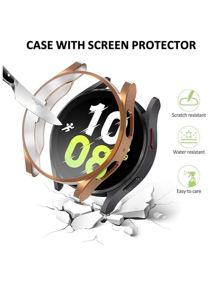 متوافق مع حافظة حماية شاشة Samsung Galaxy Watch 5 40 مم، غطاء حماية ناعم مطلي بمادة TPU لحماية مقاومة الخدش (ذهبي وردي) - Image 2