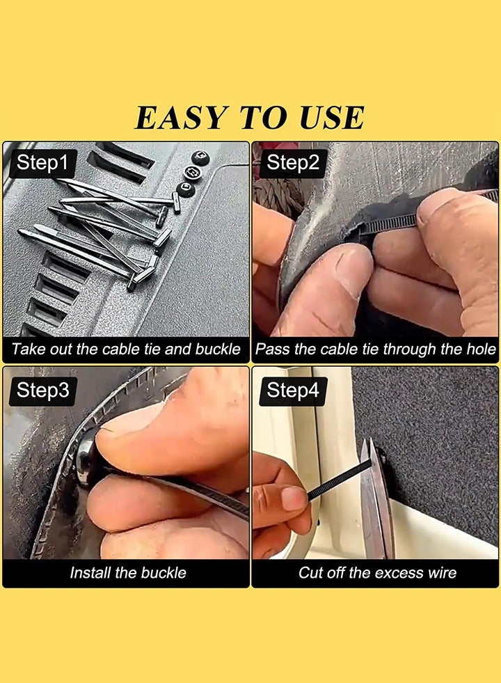 150PCS Nylon Universal Cable Tie Buckle, Heavy Duty Plastic Rivet T Zip Ties Style, Grip Auto Zip Tie Buckles, Self-Locking Rivet Zip Ties，Automotive Zipper Clips, Button Ziptie Bumper Retainer Fender Liner Fastener， Multifunctional Cable Tie Buckle for Car Daily Repair, Home, Office, Garden, Workshop - Image 4