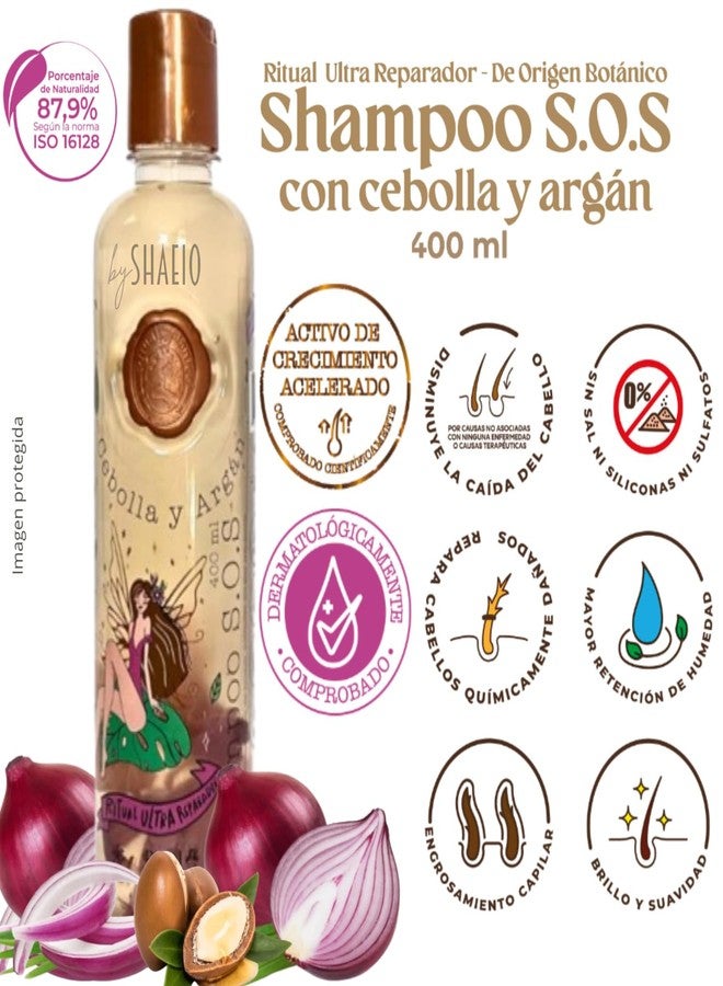 SHAEIO RITUAL BOTANICO | Onion Shampoo - Con Activo de Crecimiento Acelerado del Cabello | Ultrareparador S.O.S. Shampoo de Cebolla y Argán - Engrosamiento, Brillo y Suavidad 400ML - Image 3