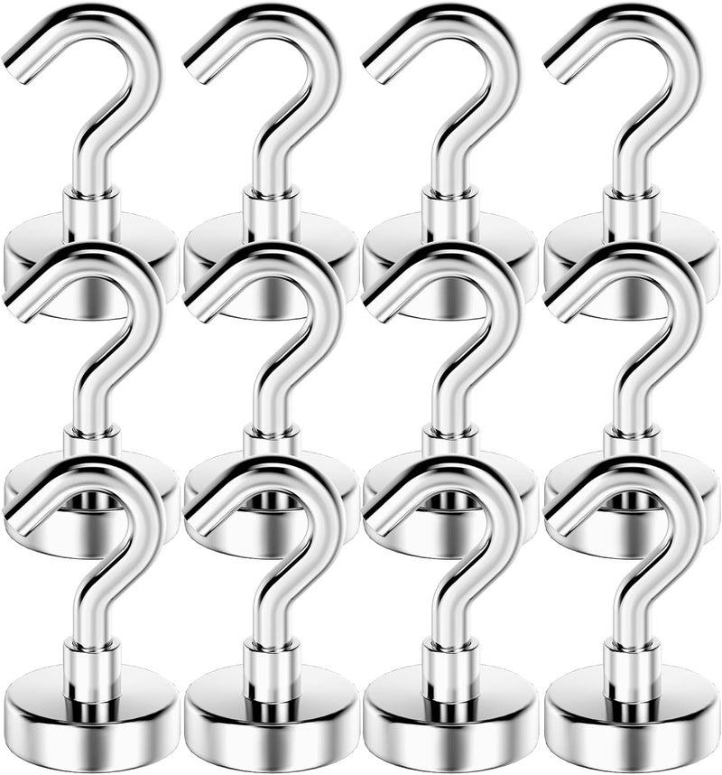 GREATMAG Magnetic Hooks Heavy Duty, 80 lbs Strong Hooks for Hanging, Magnet with Hook for Cruise, Grill, Fridge, Pack of 12, Silver - Image 1