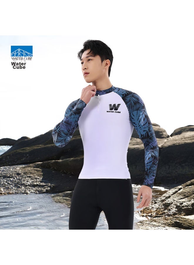 WATER CUBE Shuili Fang Men's Swimwear, Surfing And Diving Suit, Cold-resistant Long-sleeve Swimsuit, Quick-drying, For Beach Vacation, White, XL - Image 1
