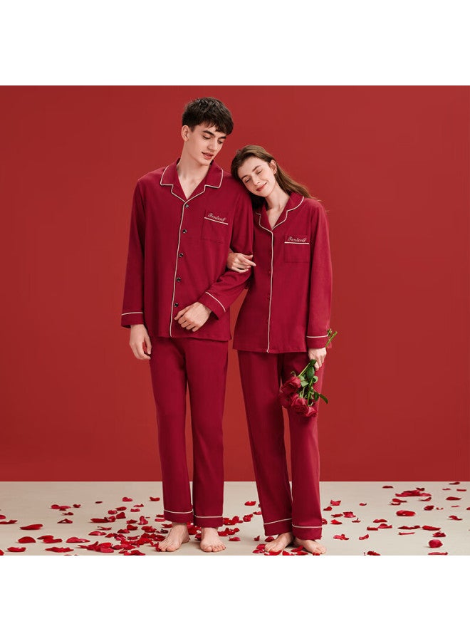 Fenton Fenteng Red Pajamas, Autumn And Winter Couple New Style, Red Wedding Pure Cotton Loungewear, Men's And Women's Plus Size, Zodiac Year Set - Image 1
