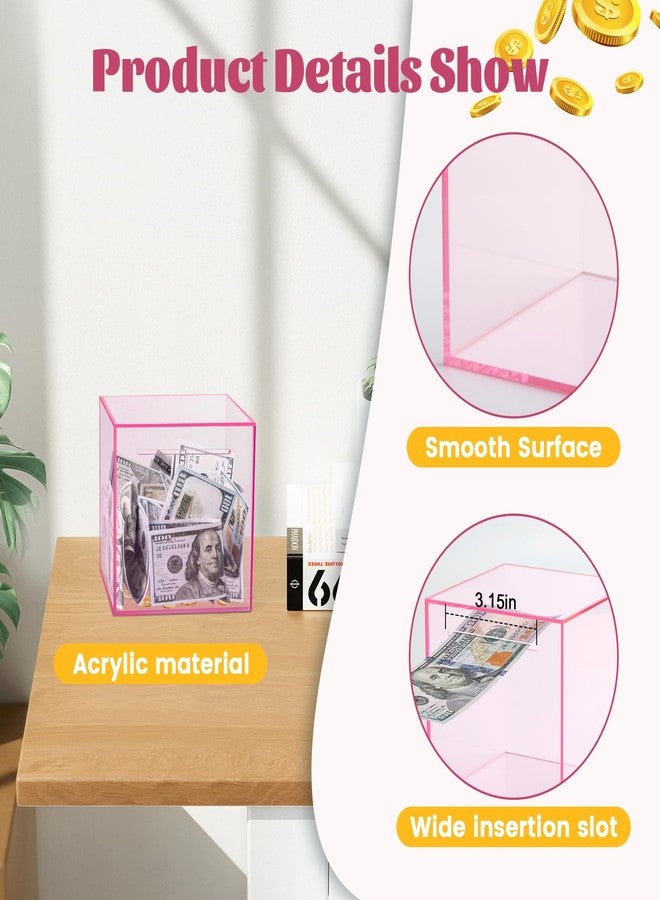 Imeepa Clear Piggy Bank for Adults & Kids - Acrylic Money Savings Box for Cash & Coin, Must Break to Open, Unopenable Piggy Bank for Boys Girls(Pink, 4.72'') - Image 4