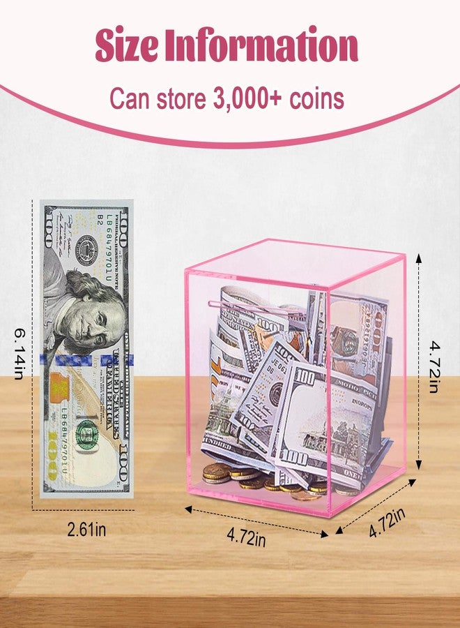 Imeepa Clear Piggy Bank for Adults & Kids - Acrylic Money Savings Box for Cash & Coin, Must Break to Open, Unopenable Piggy Bank for Boys Girls(Pink, 4.72'') - Image 2