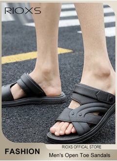 RIOXS Men's Casual Sandals, Open Toe Water Sandals, Summer Hiking Beach Outdoor Leisure Slippers, Comfortable Slide Slippers, Adjustable Flat Shoes With Back-Strap, Slip On Sandals For Men  - Image 1