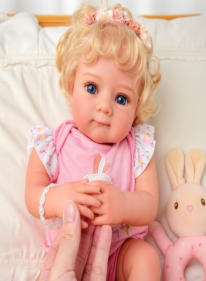 BABESIDE Reborn Baby Dolls - 17 Inch Silicone Baby Doll Realistic Baby Doll Girl Blond Curly Hair Girl Bebe Reborn de Silicona Full Body Real Life Baby Dolls with Gift Box for Kids Age 3+ Collectors - Image 5