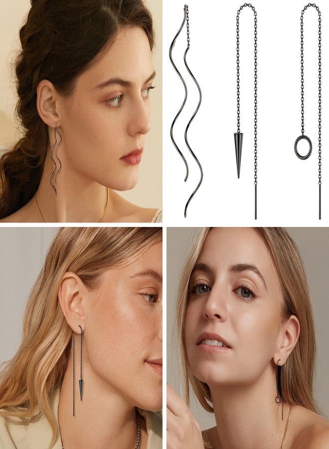 ORAZIO 6 Pairs Stainless Steel Chain Tassel Earrings for Women Lightweight Wave Threader Ball Dangle Drop Minimalist Chain Earrings Set, Cubic Zirconia - Image 4