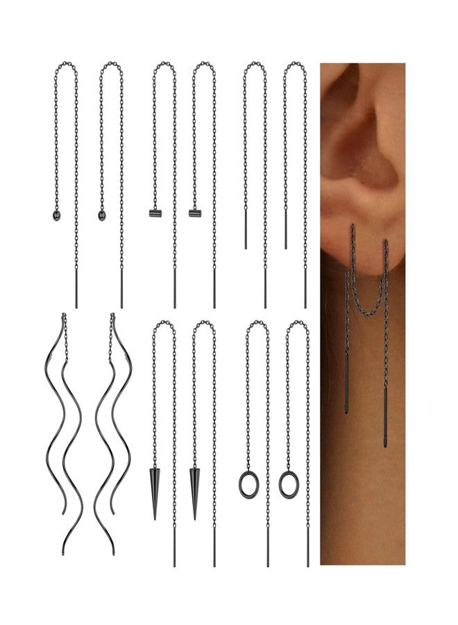 ORAZIO 6 Pairs Stainless Steel Chain Tassel Earrings for Women Lightweight Wave Threader Ball Dangle Drop Minimalist Chain Earrings Set, Cubic Zirconia - Image 1