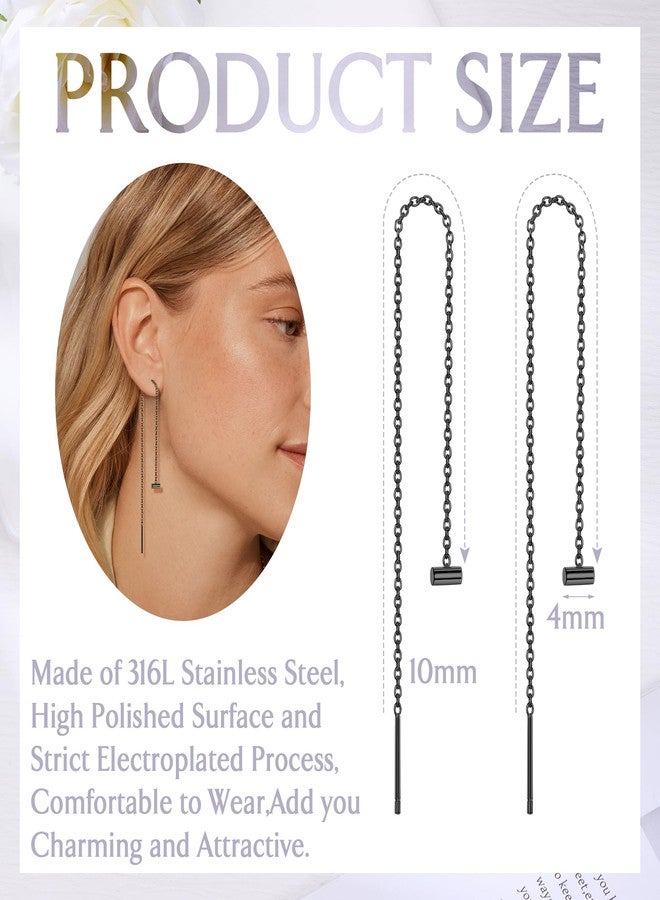 ORAZIO 6 Pairs Stainless Steel Chain Tassel Earrings for Women Lightweight Wave Threader Ball Dangle Drop Minimalist Chain Earrings Set, Cubic Zirconia - Image 2