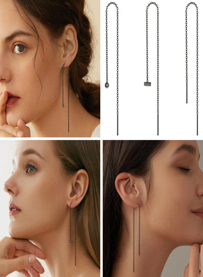ORAZIO 6 Pairs Stainless Steel Chain Tassel Earrings for Women Lightweight Wave Threader Ball Dangle Drop Minimalist Chain Earrings Set, Cubic Zirconia - Image 3