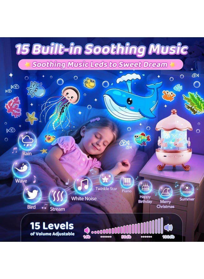 Bunny's Carousel Night Light Projector Starry Light,10 Tracks Kids Night Light, 360 Rotation 12 Colors Music Projector,Remote Control Galaxy LED Projector with 6 Film,Decorative Lamp for Girls Room - Image 4