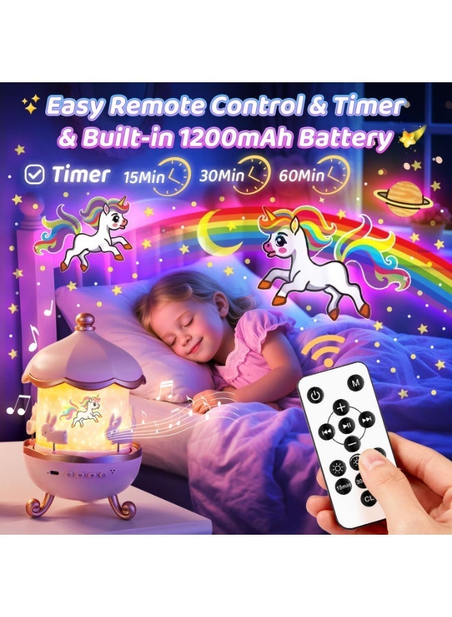 Bunny's Carousel Night Light Projector Starry Light,10 Tracks Kids Night Light, 360 Rotation 12 Colors Music Projector,Remote Control Galaxy LED Projector with 6 Film,Decorative Lamp for Girls Room - Image 2